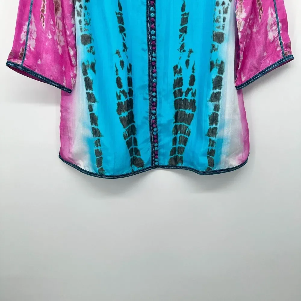 Soft Surroundings Curacao Tunic Top Shirt Medium 100% Silk Tie Dye New NO TANK‎ - Picture 6 of 13
